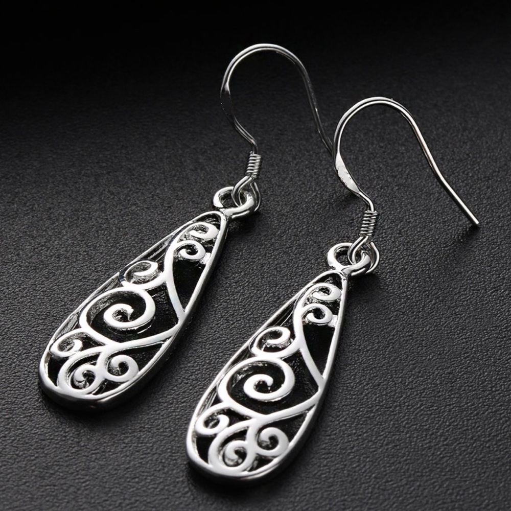 Any 2/$20! Silver Openwork Teardrop Boho Earrings - Picture 2 of 10